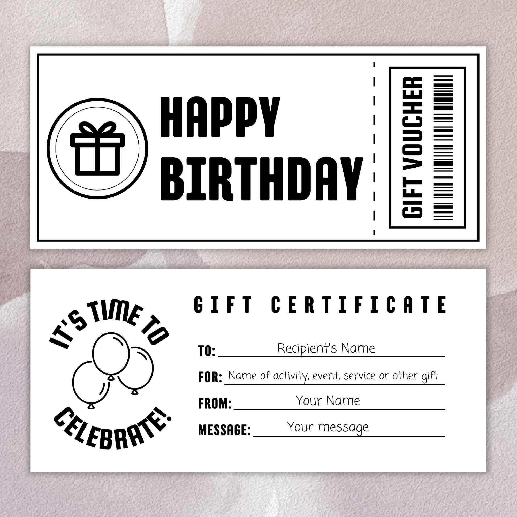 Plantilla editable de vale de cumpleaños en blanco y negro, certificado de  regalo moderno imprimible, cupón de regalo personalizable, diseño de  descarga instantánea - Etsy México, image size:2000x2000