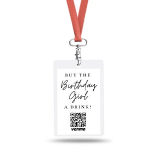 Koop Venmo-kaart voor feestvarken met drankje, bewerkbare VIP-pas voor verjaardag, 21e verjaardagsfeestje, afdrukbare drankjebadge voor feest