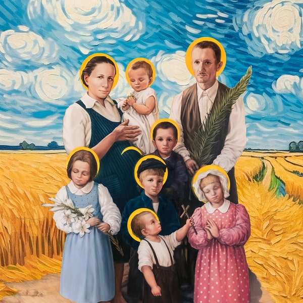 Icon of the Blessed Ulma Family Brushed Aluminum Ikona Błogosławiona Rodzina Ulmów