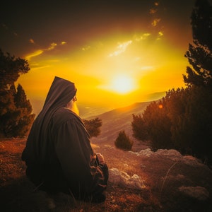 St Sharbel at Qadisha valley Brushed Aluminum Icon Maronite Monk Mar Charbel Makhlouf Maronita