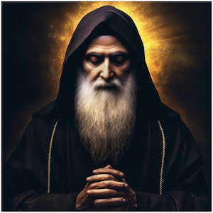 Mar Charbel, heart full of compassion - icon Silk paper print 10 copies St Sharbel Makhlouf Lebanese Monk