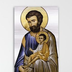 Saint Joseph and Divine Child - Brushed Aluminum Icon Metallic print St Joseph and Child Jesus San Jose y Divino Niño Jesús Jesus Christ