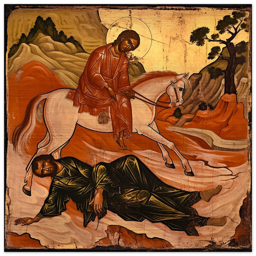 St Paul Conversion on the Way to Damascus Icon Brushed Aluminum Print