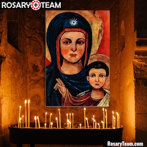 Elije, Unsere Liebe Frau von den Maroniten Gebürstetes Aluminium Ikone Libanesische Jungfrau Maria Virgen Maria Maronita Elige Libano