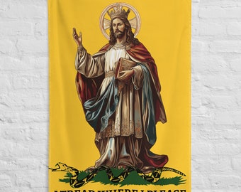 Christ notre Roi - JE MARCHE OÙ JE VEUX #Flag Vertical Gadsden Drapeau Jésus Chrétien Roi notre Seigneur