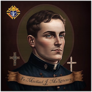 Padre Michael J. McGivney - Icono de aluminio cepillado - KofC de C, fundador de Caballeros de Colón