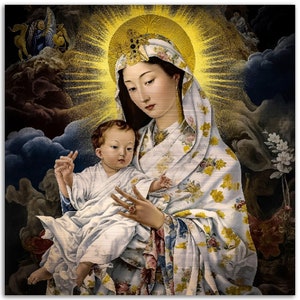 Virgin of Akita Brushed Aluminum Icon Our Lady of Japan Marian Advocation Virgen Maria Nuestra Senora