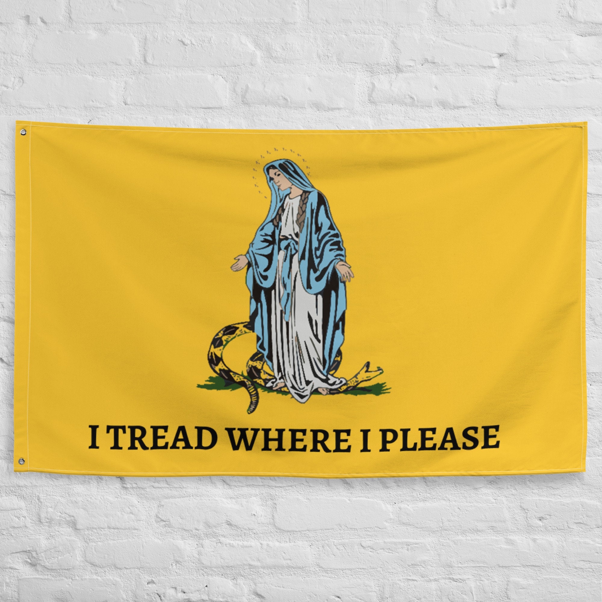 I TREAD WHERE I PLEASE Flag Horizontal Gadsden Flag Catholic Flag