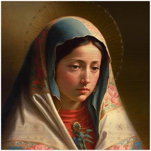 Dominus tecum (The Lord is with thee) Ave Maria Our Lady Virgin Mary Virgen Maria Brushed Aluminum Icon
