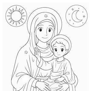 Scheda da colorare della Madonna di Elige in formato PDF