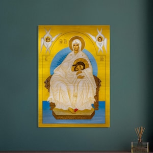 Mother of Humility Brushed Aluminum Icon Eastern Oriental Christian Mother Virgin Mary Our Lady and Jesus Christ Our Lord Theotokos