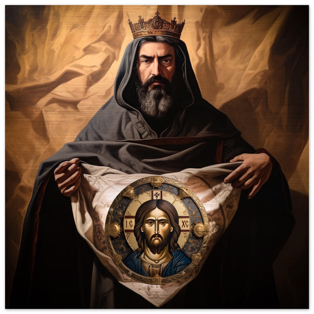 The Legend Of Abgar V King Of Edessa Brushed Aluminum Icon Holy Face Of the-legend-of-abgar-v-king-of-edessa-brushed-aluminum-icon-holy-face-of