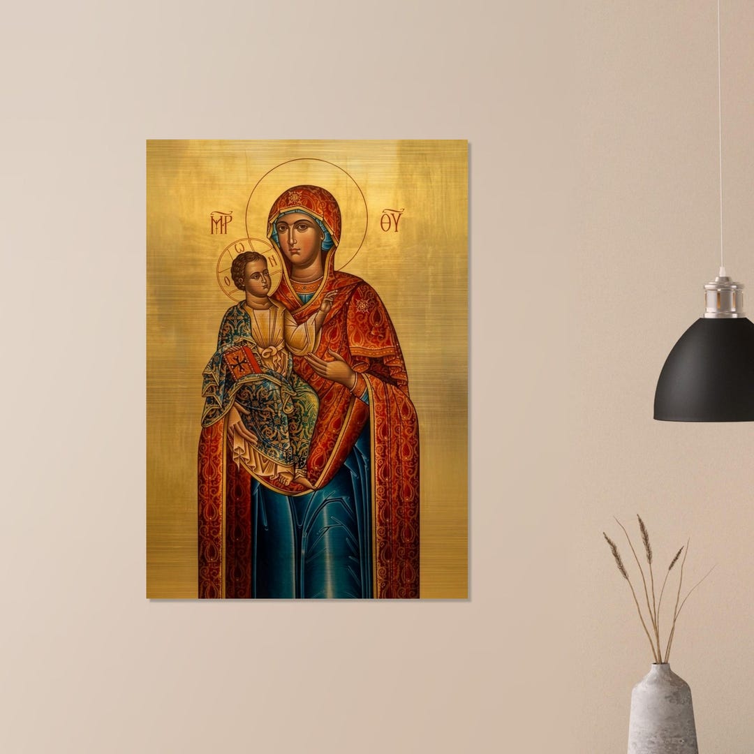 Our Lady of Tenderness (theotokos & Christ Child) Icon on Brushed ...