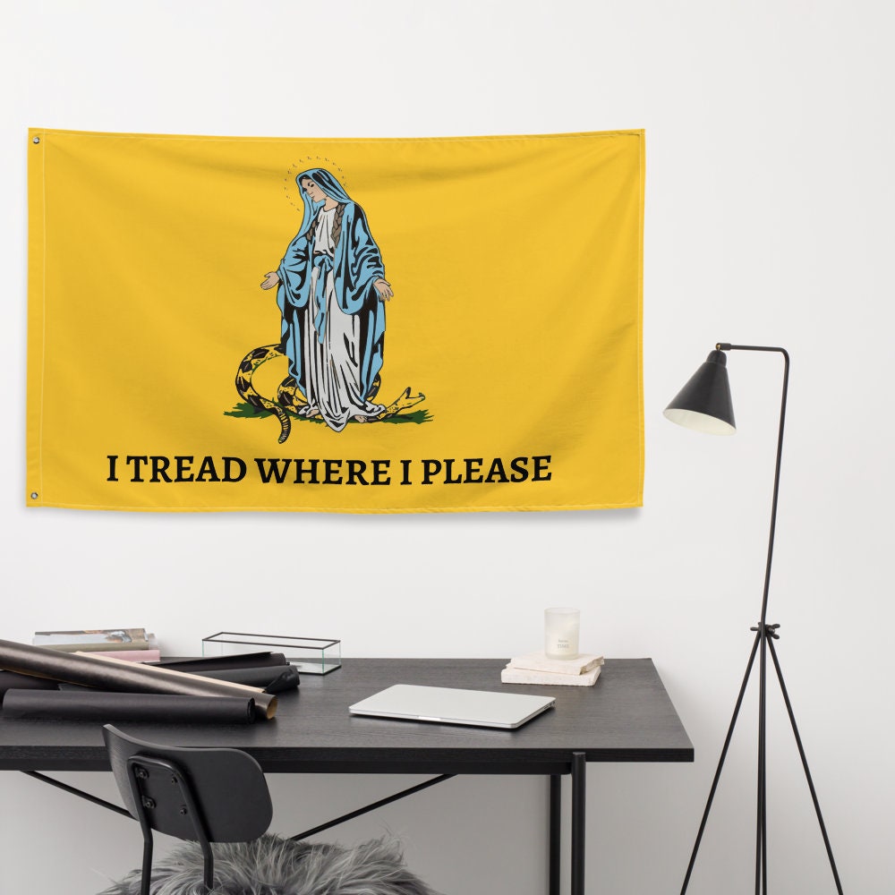 I TREAD WHERE I PLEASE Flag Horizontal Gadsden Flag Catholic Flag