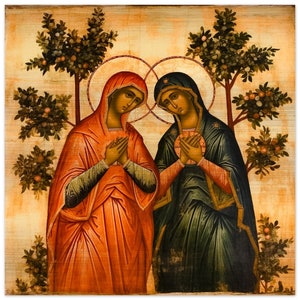 Blessed Mother Virgin Mary and Saint Eve Icon Brushed Aluminum Print