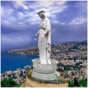 Our Lady of Lebanon Brushed Aluminum Icon - Queen of Lebanon, America, and the Universe, pray for us.