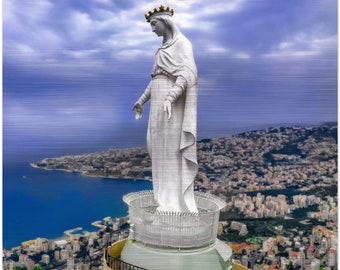 Unsere Lady of Libanon Gebürstetes Aluminium Ikone - Königin des Libanon, Amerika und des Universums, betet für uns.