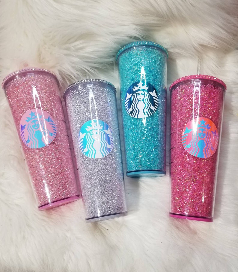 Venti Starbucks Rhinestone Filled Tumbler Etsy
