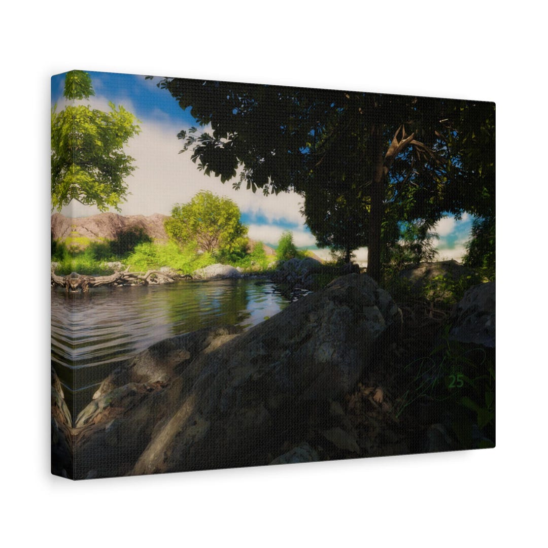 Riverside Trees Landscape Canvas Matte Stretched 1.25