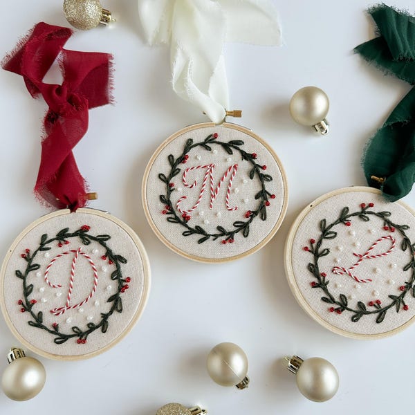 Hand Embroidered Christmas Ornament: Beaded Holiday Keepsake