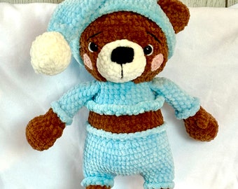 Plush Teddy Bear With Pajamas! Crochet Bear! Handmade Bear! Super Soft Teddy Bear!