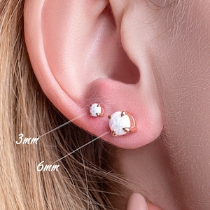 Opal stud earrings | White opal earrings | Stud earrings | Rose gold earrings | Women earrings | 6mm & 3mm Studs opal