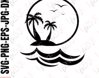Palm tree sunset SVG PNG DXF clipart,cut files for cricut silhouette,beach life sign svg tshirt decal wall art,beach ocean vacation svg