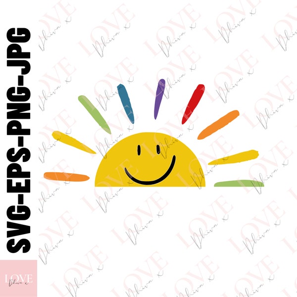 Smiling Sun SVG, Happy Sun with Face svg, sun clipart, kawaii svg, Weather svg, Summer sun svg Clipart for cricut silhouette cameo