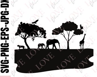 Safari africa animal scene SVG PNG DXF clipart,cut files for cricut silhouette,safari elephant giraffe lion africa tshirt decal svg wall art