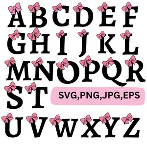 Alphabet svg, Cheer SVG Bow Letter Set A-Z. svg & png formats. cheer bow svg letter svg cheer monogram svg monogram letter with bow svg