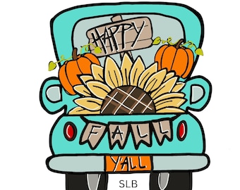 Sunflower Truck Door Hanger Template | DIY Truck Door Hanger Pattern | Happy Fall Y’all Digital Template | Sunflower and Pumpkin Porch Decor