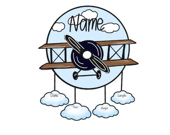 Airplane Themed Birth Announcement Template | DIY Hospital Door Hanger | Airplane Themed Nursery Digital Download