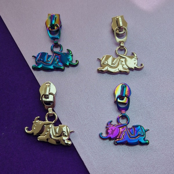 Flying elephant silver or rainbow #5 zipper pull