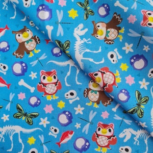 Animal inspired Museum Fabric with Blathers, fossils, dinosaurs