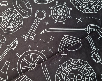 Pirates of the Caribbean inspired black background 100% cotton fabric