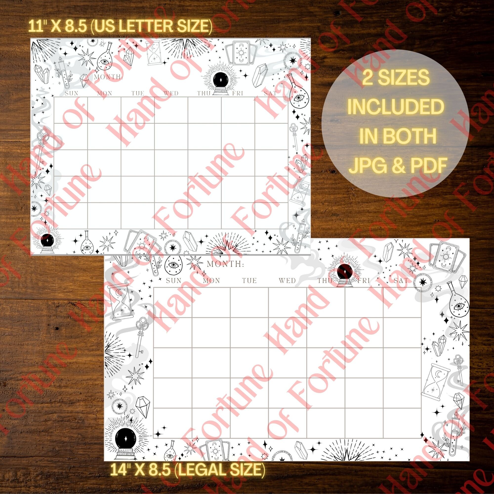 Printable Witchy Calendar Blank Monthly Calendar Halloween Calendar ...