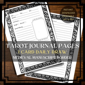 Afdrukbare Tarot Journal Pagina's Een kaart dagelijks trekken met middeleeuwse rand | Combineer met elk tarot deck | Direct downloaden | 2 Maten