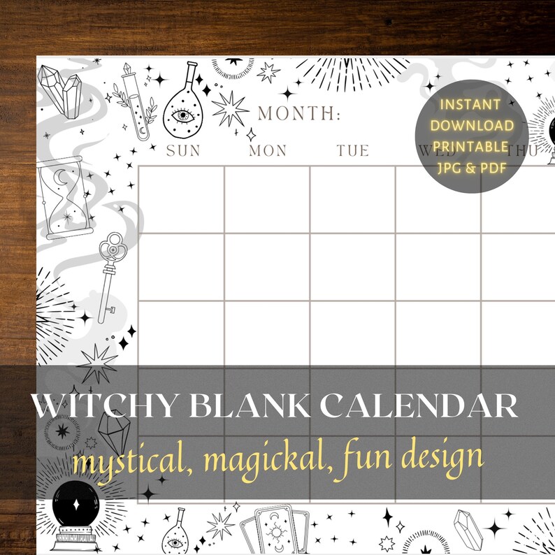 Printable Witchy Calendar Blank Monthly Calendar Halloween Etsy