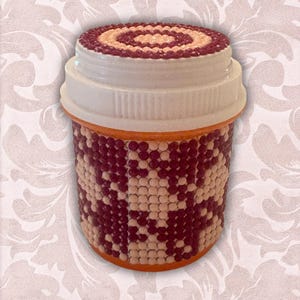 Bedazzled Pill Bottle | Houndstooth Rhinestone Stash Jar | Burgundy Maximalist Medicine Cabinet Decor