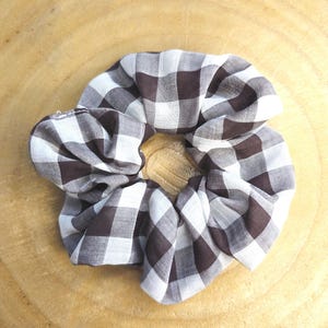Brown & White Gingham Hair Scrunchie