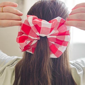 XXL Oversized Scrunchie – Red & White Gingham Plaid Hair Tie – Giant Fabric Scrunchie, Cottagecore Hair Accessory, Handmade in UK, Gift idea