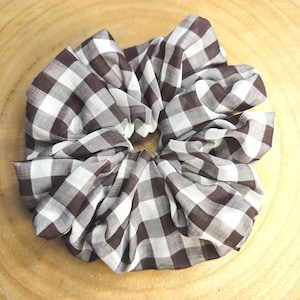 Brown & White Gingham XXL Hair Scrunchie