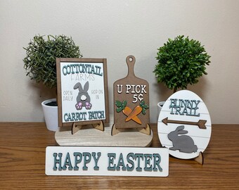Easter Tier Tray, Easter Decor, Easter Bunny Signs, Spring Shelf Sitter