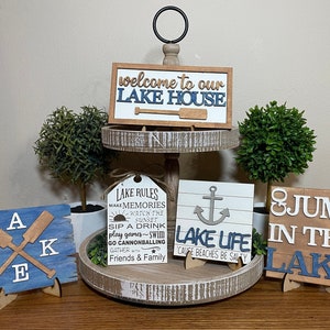 Welcome to our Lake House Tier Tray, Lake Life Decor, Cabin Shelf Sitter, Lake Decor
