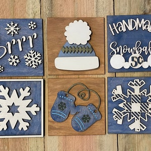Winter Interchangeable Leaning Ladder Tiles, Winter Decor, Winter Tier Tray, Mini Inserts