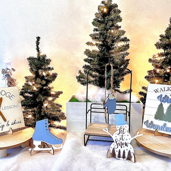 Winter Wonderland Tier Tray, Skating Tray, Ski Tray, Mitten Tray, Snowman Tray, Let it Snow, Ski Lodge Tray, Winter Wood Sign