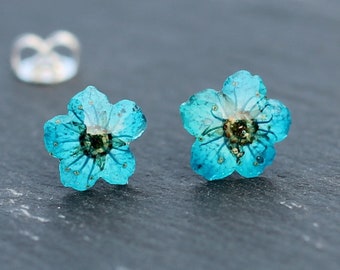 Real flower stud ear silver / handmade earrings  / Boucle d'oreille véritable fleur monté sur argent S925