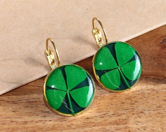 Real clover jewelry / gold plated French designer / Lucky earrings