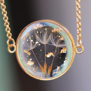 Dandelion bracelet, resin and gold stainless steel - handmade in France