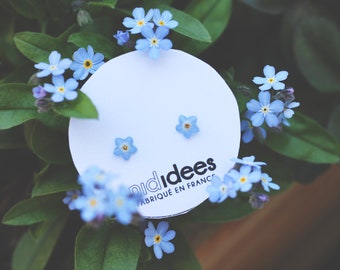 Mini real forget-me-not ear chip mounted on S925 silver